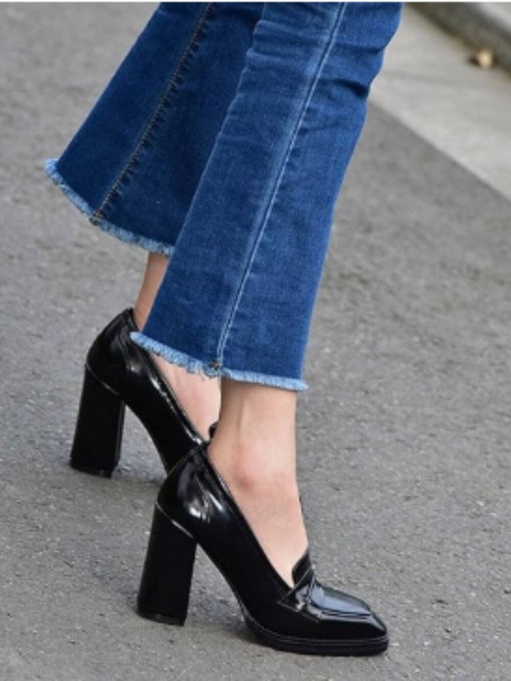 FOWT Black High Block Heels Loafers for Women Classical Square Toe Pumps